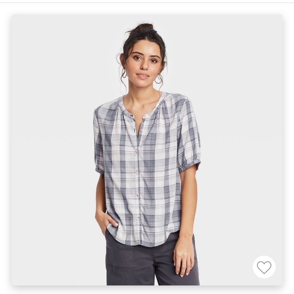 Universal Thread | Plaid Shortsleeved Button Down Blouse